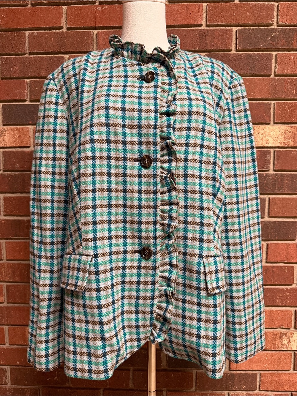 Talbots Wool Plaid Ruffle Blazer Size 18W